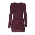 Detail of burgundy long sleeve dress featuring textured 3D rose flower applique hem - S / Burgundy