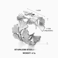 Silberner Gingko-Blatt-Ring aus Edelstahl, verstellbares Design mit Hohlmuster - Silber