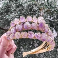 Handgefertigte Amethyst Kristall Krone mit Golddrahtwickel für Brauthaarschmuck - Amethyst mit Roségold Draht
