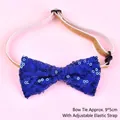 Blue sequin pet bow tie with adjustable gold strap and plastic buckle for dog parties - Sequin Bow Tie / Dark Blue