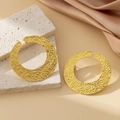 Macro view of gold-plated hammered metal surface on irregular geometric hoop earrings - Round Hammered Texture / Gold