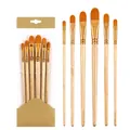 6-piece flat synthetic hair artist brush set for oil and acrylic with wooden handles - 6Pcs Filbert HB183C / Natural Wood Color