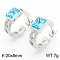 Silver rectangle cut blue zircon earrings with textured stainless steel hoop design - Steel Light Blue