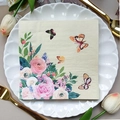 Floral and butterfly print paper napkin on a white lace plate for party table decor - Beige Base Floral Butterfly (1078)