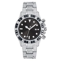 Luxury men's quartz watch with black dial and full diamond-set steel band - Silver Black