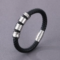 Men's braided leather bracelet with silver stainless steel rings and magnetic clasp - Type A 7.5mm Black Bracelet