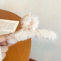 Plush cream faux fur hair claw clip for women, winter style large shark hair clip accessory - Beige White Plush Hair Claw