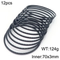 Set of 12 black titanium steel twisted rope bangles with a 70mm inner diameter - 12-Row Black