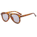 Fashion aviator sunglasses with leopard print frames and blue-purple tinted lenses - Demi Frame Light Grey Lens