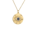 Golden necklace with circular evil eye pendant and radiant blue crystal inlay - Gold/Blue White Zirconia/Radiant Light