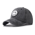 Vintage dunkelgraue gewaschene Baumwoll-Baseballkappe mit weißem Handtuch-Stick-Smiley - Erwachsenenkopfumfang (57-61cm) / Smiley Schwarz