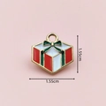 Christmas gift box enamel charm with green bow detail and golden finish for DIY - 2860 Red Gift Box A