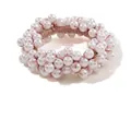 Elastic hair tie with woven white faux pearls and brown metallic thread detail - 3064 White Pearl with Pink Line