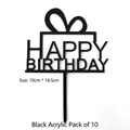 Μαύρη ακρυλική διακόσμηση τούρτας Happy Birthday με σχέδιο δώρου σετ 10 τεμαχίων - Φιόγκος Happy Birthday / Μαύρο