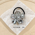 Silver flower hair tie with central pearl accent and pleated metallic texture petals - Silver Flower