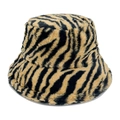 Chapeau bob épais en fausse fourrure de lapin avec motif tigre jaune et noir chic - M (56-58cm) / Motif Tigre Noir et Jaune