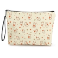 Easter bunny makeup bag in canvas material with full-print rabbit and heart patterns - 17*25cm (Linen) with Strap / All-over Dynamic Bunny Style (款式4)