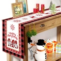 Kerst tafelloper met gnome en rood-zwart ruitpatroon voor feestelijke tafeldecoratie - Zwart en rood geruite Gnome