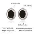 Detail view of silver oval enamel earrings with dimensions 1.25cm height and 1.06cm width - Silver Border Black Enamel (YYE025010-PB)