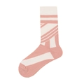 Pink and cream cotton crew socks featuring abstract geometric patterns and ribbed cuffs - 30 (Pink & White)