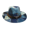 Cappello da cowboy in denim patchwork vintage con stemma a testa di toro in argento e fascia - Taglia unica / Blu Reale (M Denim Testa di Toro Bianca)