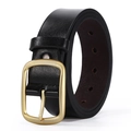 Cintura uomo casual in finta pelle nera con fibbia in lega color oro opaco opaco - Stile 2 (Fibbia quadrata opaca) / Nero