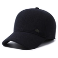 Berretto da baseball invernale uomo blu scuro con fodera in pile e logo metallico - Stile Etichetta Laterale / Blu Notte