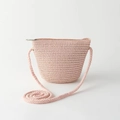 Pink woven straw crossbody bag for kids with shoulder strap and top zipper closure - Pink Small Bag (14*12cm)