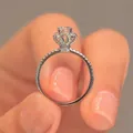 Elegant sterling silver ring with crown setting and sparkling heart-and-arrow cubic zirconia - Ljz-119 / Adjustable Open