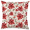 Funda de cojín navideña de lino con estampado de flor de pascua roja en beige - Flor de Pascua Grande Individual (ymd520-122)