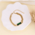Collana vintage in acciaio inossidabile dorato con ciondolo rettangolare verde smeraldo su piatto - Bracciale Decorativo Rettangolare Smeraldo e Catena Grossa Dorata (4# Bracciale)