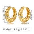 Detailed view of gold twisted rope hoop earrings with zircon pavé and size measurements - Gold Twisted Rope Zirconia Hoop (KE1255)