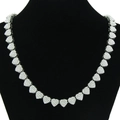 Detail of silver heart-shaped Cuban chain links encrusted with sparkling clear rhinestones - 18 inch Necklace / Silver