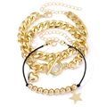 Three-piece vintage gold-tone bracelet set with heart pendant and OT buckle style - Style 10-Gold Heart Star Black Cord Set