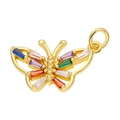 Macro shot of gold butterfly pendant with colorful baguette zircon stones on white background - Colorful Butterfly Pendant-6