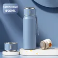 Serene Blue 450ml smart thermos flask with cup lid and filter, 316 stainless steel bottle - 450ml / Plain Style / Serene Blue