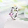 Silver star earrings with pink zircon stone and sparkling crystals on white surface - A593-3# Pink (Single Piece)