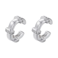 Detailed shot of silver C-shaped ear cuffs with three bands of inlaid sparkling zircons - VE930 Pave Row Style Platinum