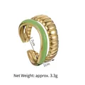 Adjustable dual-layer gold ring with green enamel finish and ripple texture band - Double Layer Green Enamel Wave