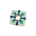 Pendentif fleur en émail traditionnel aux couleurs bleu et vert avec bords dorés - 17mm*17mm / VZ469 Trèfle Bleu