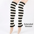 Detail view of extra long black and white striped knitted leg warmers for JK style - Extended 55cm / Black & White Stripes