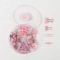 Pink macaron office stationery set with binder clips and paperclips in a round box - Sakura Pink