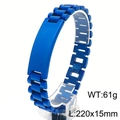 Blauwe titanium stalen armband met gebogen plaat en verstelbare horlogeband schakels - 15mm (220x15mm) / Blauw