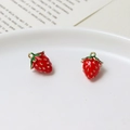 Pair of red strawberry charms in metal enamel finish on a white ceramic plate - 14#Strawberry No.1 (10*13mm)