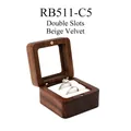 Walnut wood ring box RB511-C5 with double beige velvet slots and glass window - White-Double Slot-Window Lid