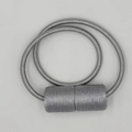 Silver grey magnetic curtain tieback with woven rope and cylindrical buckle - Gray
