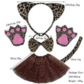 5-piece leopard print costume set with cat ears headband, paw gloves, and tutu skirt - Brown Leopard 3-Piece Set + Gloves + Coffee Star Tutu Skirt
