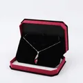 Velvet octagonal necklace gift box with ruby red teardrop pendant in silver finish - Set Box / Bordeaux With Black Interior