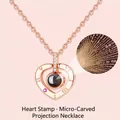 Rose gold heart projection necklace with Roman numerals and pink gemstone - Classic Heart Rose Gold