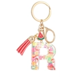 Watermelon resin alphabet R keychain with red tassel and gold lobster clasp decoration - Letter R
